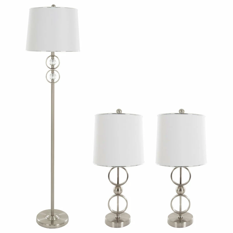 Promo β¨ Table Lamps & Floor Set Of 3, Brushed Steel, 3 Bulbs Included By Lavish Home π