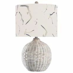 Brand new 🔥 StyleCraft Home Collection White Rattan Table Lamp, Natural With Wash, White, Seagull Print 🧨