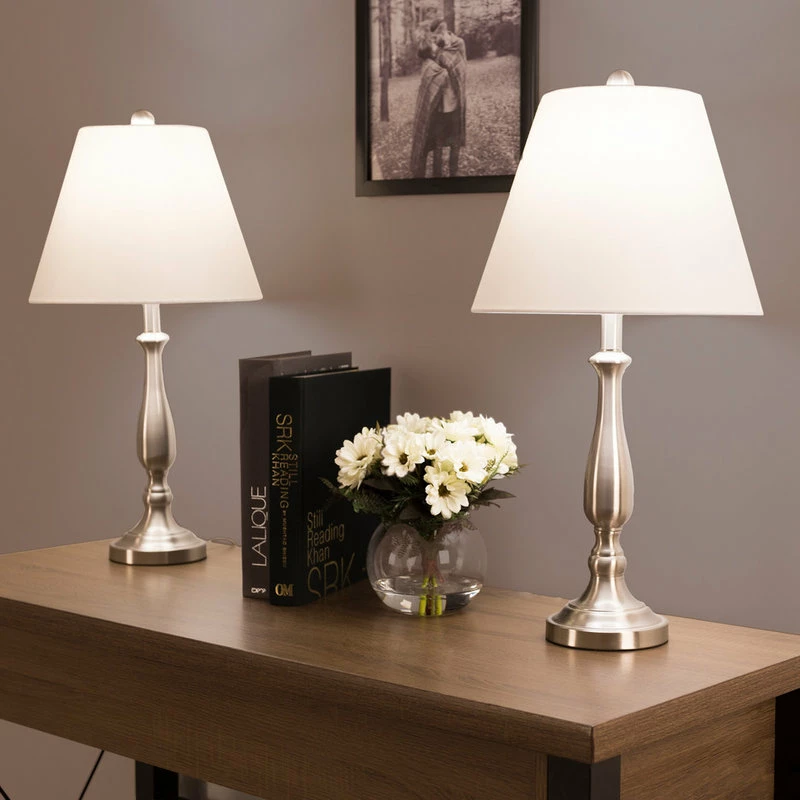 Deals π₯ Table Lamps Set Of 2, Brushed Steel, 2 LED Bulbs Included By Lavish Home π - Image 3