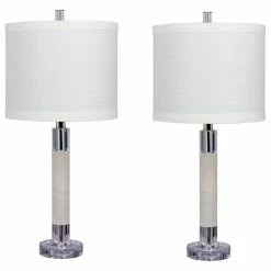 Best deal 🌟 Fangio Lighting Smooth Column Table Lamps, Clear Crystal & Snow Marble, Set Of 2, 26" 👍