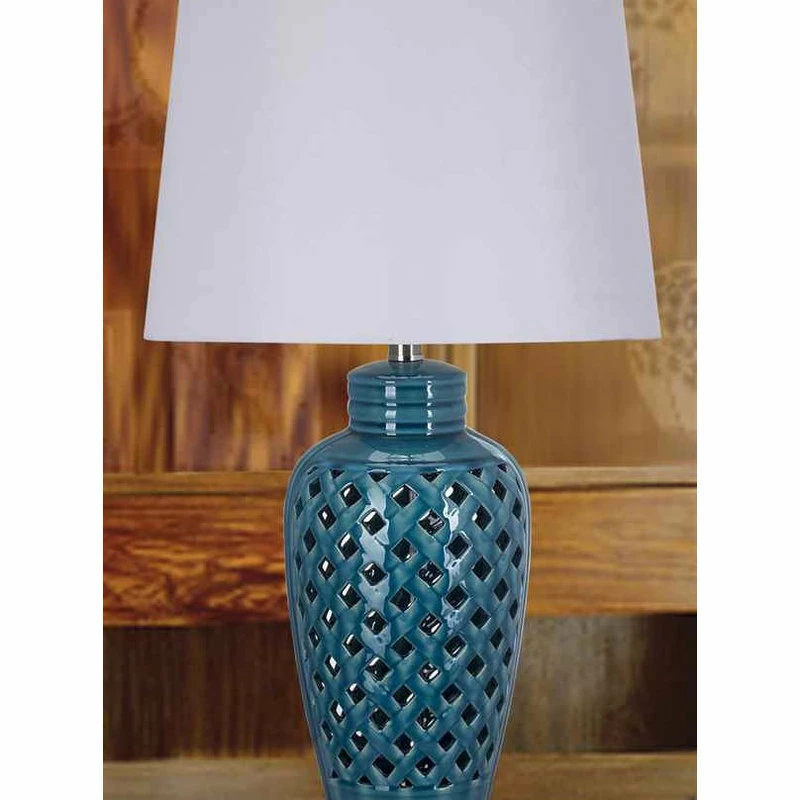 Discount ๐ฅฐ Fangio Lighting 26" Blue Ceramic Table Lamp With Lattice Design ๐ - Image 2