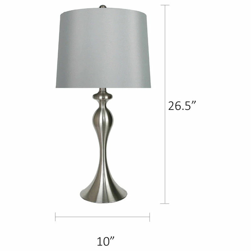 Best Sale 🤩 LumiSource 26.5" Brushed Nickel Table Lamps Light Gray Shade, Set Of 2 😀 - Image 5