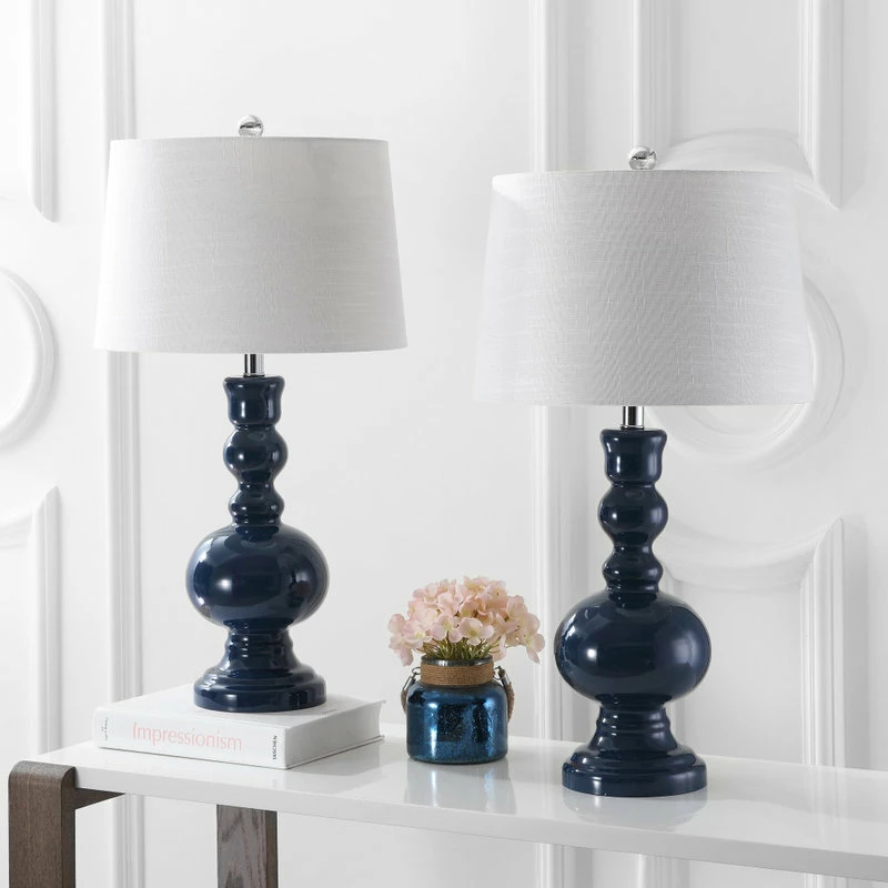 Best deal 🎁 JONATHAN Y Genie 28.5" Glass Table Lamp, Set Of 2, Navy 🌟 - Image 4