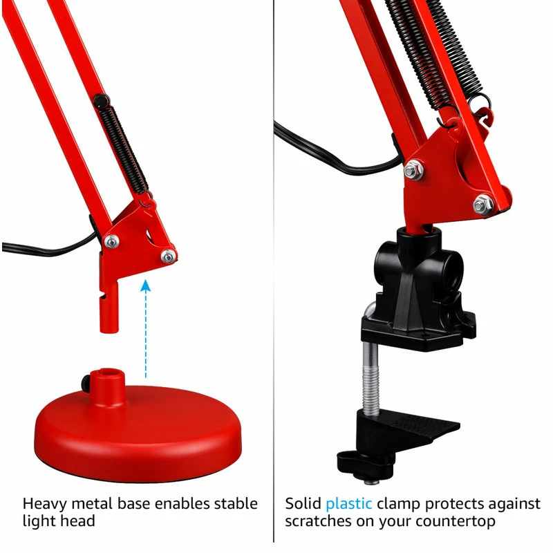 Flash Sale ❤️ W86 Trading Co., LLC Swing Arm Desk Lamp, Interchangeable Base Or Clamp, Red ⭐ - Image 4