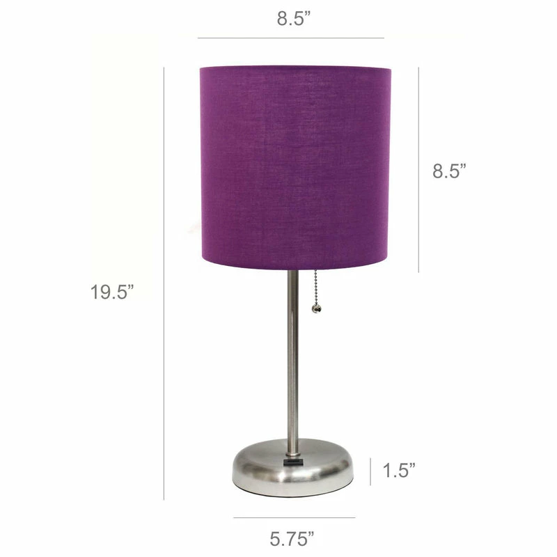 Cheap โค๏ธ All The Rages Inc. Decorative Stick Lamp With USB Charging Port, Purple Fabric Shade - 2 Pack Set ๐งจ - Image 2