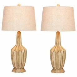 Best deal ✔️ Fangio Lighting 29.5" Fluted Genie Bottle Resin Table Lamps, Beige , Set Of 2 🎁