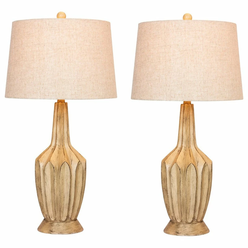 Best deal ✔️ Fangio Lighting 29.5" Fluted Genie Bottle Resin Table Lamps, Beige , Set Of 2 🎁