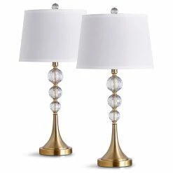 Buy 👏 HOMEGLAM Madison 2 Piece Crystal Ball Lamp Set, Gold Brass 👍