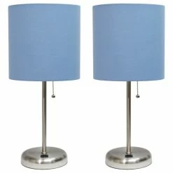 Promo ⌛ LimeLights Stick Lamp With Usb Charging Port/Fabric Shade 2 Pack Set, Blue ✔️