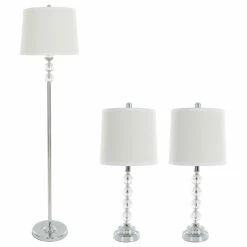 Best Sale 👍 Table Lamps & Floor Set Of 3, Crystal Balls, With 3 LED Bulbs By Lavish Home 😀