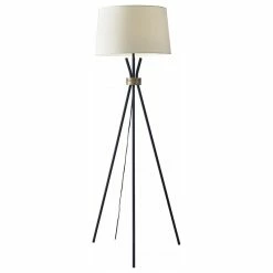 Deals 🛒 HomeRoots Lighting Black Metal Tripod Leg Floor Lamp With Antique Brass Accent 👍