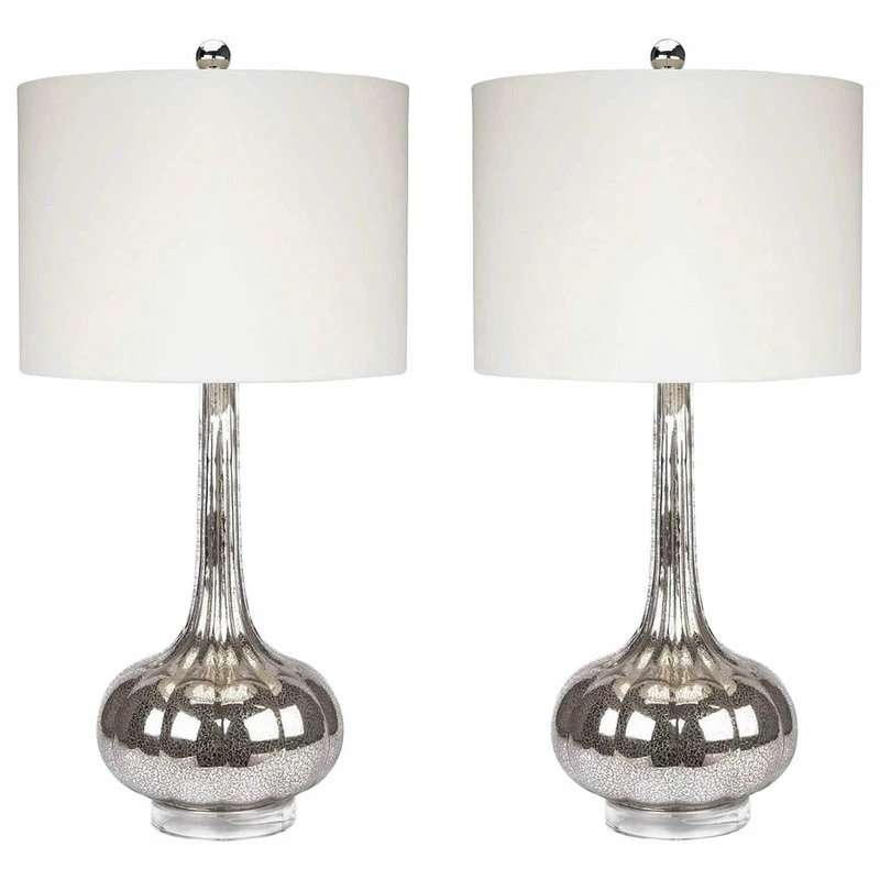 Buy 🔥 Abbyson Living Mercury Antiqued Glass Table Lamps, Set Of 2, Silver ✨