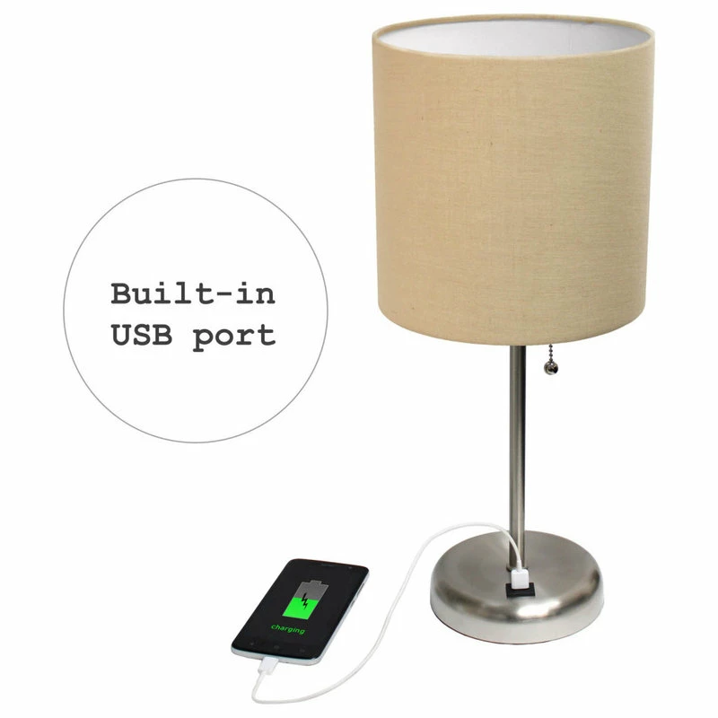 Buy ๐คฉ All The Rages Inc. Decorative Stick Lamp With USB Charging Port, Tan Fabric Shade - 2 Pack Set ๐ - Image 4