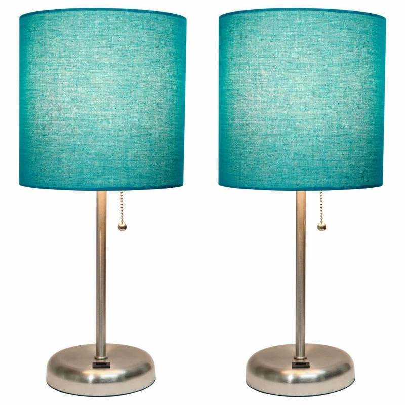 New โญ All The Rages Inc. Decorative Stick Lamp With USB Charging Port, Teal Fabric Shade - 2 Pack Set ๐ - Image 2