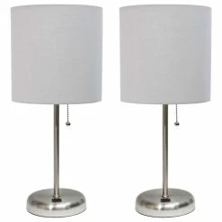 Discount 👏 All The Rages Inc. Decorative Stick Lamp With USB Charging Port, Gray Fabric Shade - 2 Pack Set 😍