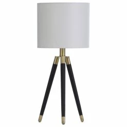 Best reviews of 💯 StyleCraft Home Collection Iggy - Black, Gold Tripod Table Lamp - White Hardback Fabric Shade 🎉
