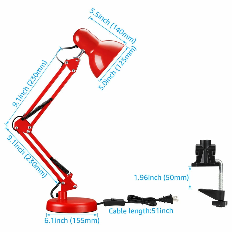Flash Sale ❤️ W86 Trading Co., LLC Swing Arm Desk Lamp, Interchangeable Base Or Clamp, Red ⭐ - Image 7