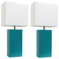 Best Pirce โญ Elegant Designs 2-Pack Modern Leather Table Lamps With White Fabric Shades, Teal โจ