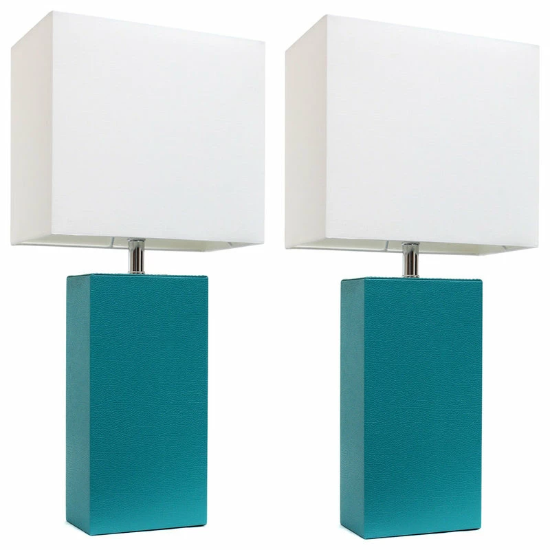 Best Pirce ⭐ Elegant Designs 2-Pack Modern Leather Table Lamps With White Fabric Shades, Teal ✨