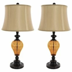 Brand new ✨ Table Lamps Set Of 2, Amber Glass, 2 LED Bulbs Included By Lavish Home 😍