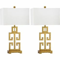 Flash Sale 💯 Safavieh Greek Key Table Lamp (Set Of 2) - White Shade, Antique Gold Base ✔️