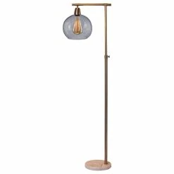 Best Sale ✔️ Fangio Lighting 63" Stationary Down Bridge Metal & Glass Floor Lamp, Brushed Steel 💯
