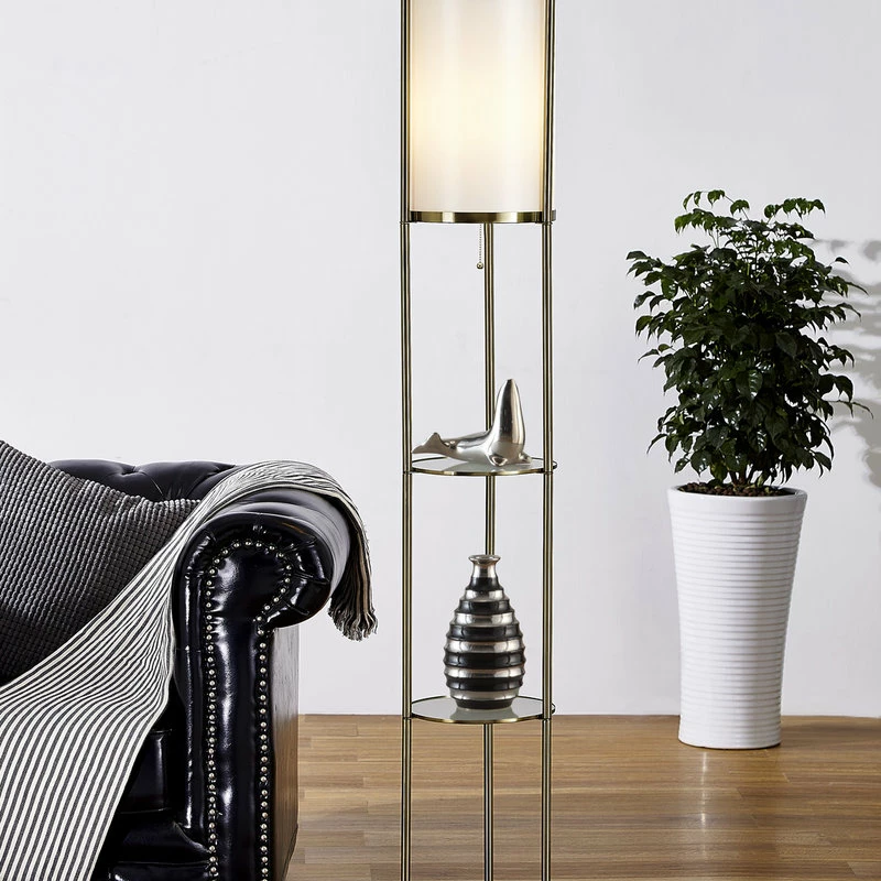 Hot Sale ๐ฏ Artiva Exeter 63" Floor Lamp With Durable Glass Shelf And Silk Shade, Antique Brass ๐ - Image 2