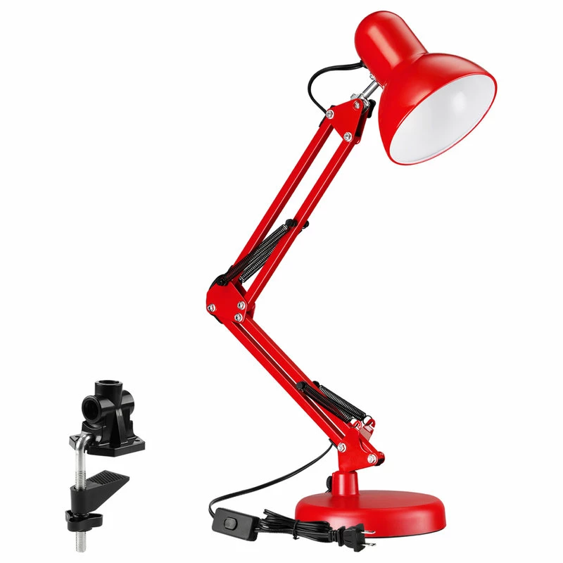 Flash Sale ❤️ W86 Trading Co., LLC Swing Arm Desk Lamp, Interchangeable Base Or Clamp, Red ⭐