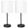 Deals 🧨 All The Rages Inc. Stick Lamp With USB Charging Port, White Fabric Shade And Black Base 2 Pack Set ⌛