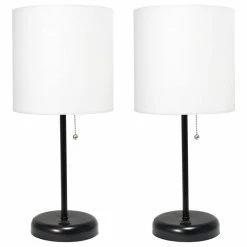 Deals 🧨 All The Rages Inc. Stick Lamp With USB Charging Port, White Fabric Shade And Black Base 2 Pack Set ⌛
