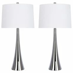 Buy 🎁 LumiSource 29.5" Nickel Mirrored Metal Table Lamps Tapered, Set Of 2 ⭐