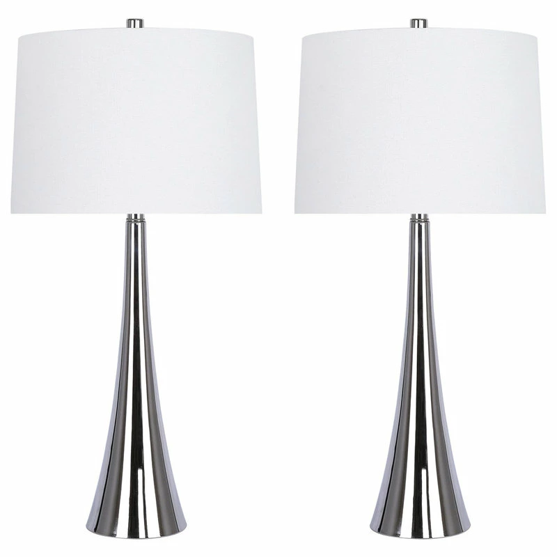 Buy ๐ LumiSource 29.5" Nickel Mirrored Metal Table Lamps Tapered, Set Of 2 โญ