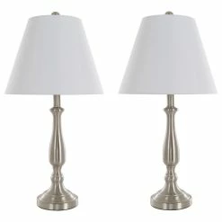 Deals 🔥 Table Lamps Set Of 2, Brushed Steel, 2 LED Bulbs Included By Lavish Home 😀