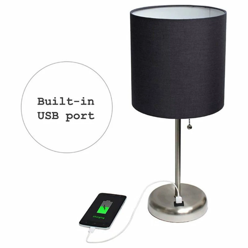Best reviews of ๐ All The Rages Inc. Stick Lamp With USB Charging Port, Black Fabric Shade, Steel Base - 2 Pack Set ๐ - Image 4