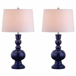 Best deal ๐ JONATHAN Y Genie 28.5" Glass Table Lamp, Set Of 2, Navy ๐
