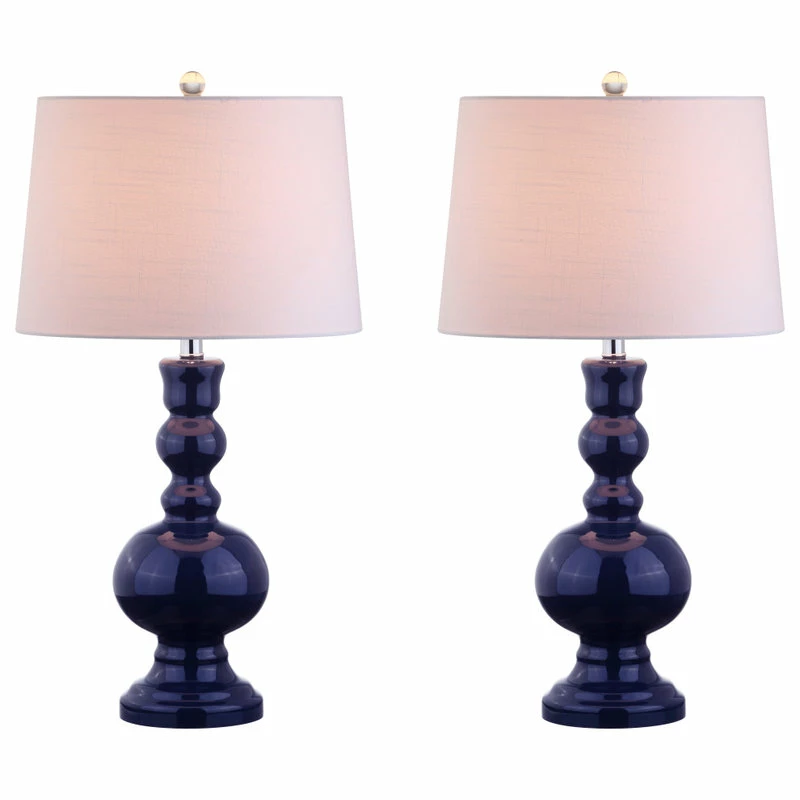 Best deal 🎁 JONATHAN Y Genie 28.5" Glass Table Lamp, Set Of 2, Navy 🌟