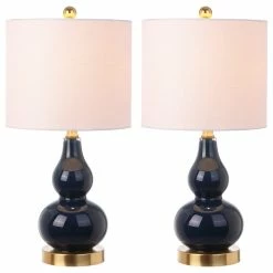 Buy 😀 JONATHAN Y Anya 20.5" Mini Glass Table Lamp, Navy, Set Of 2 🛒