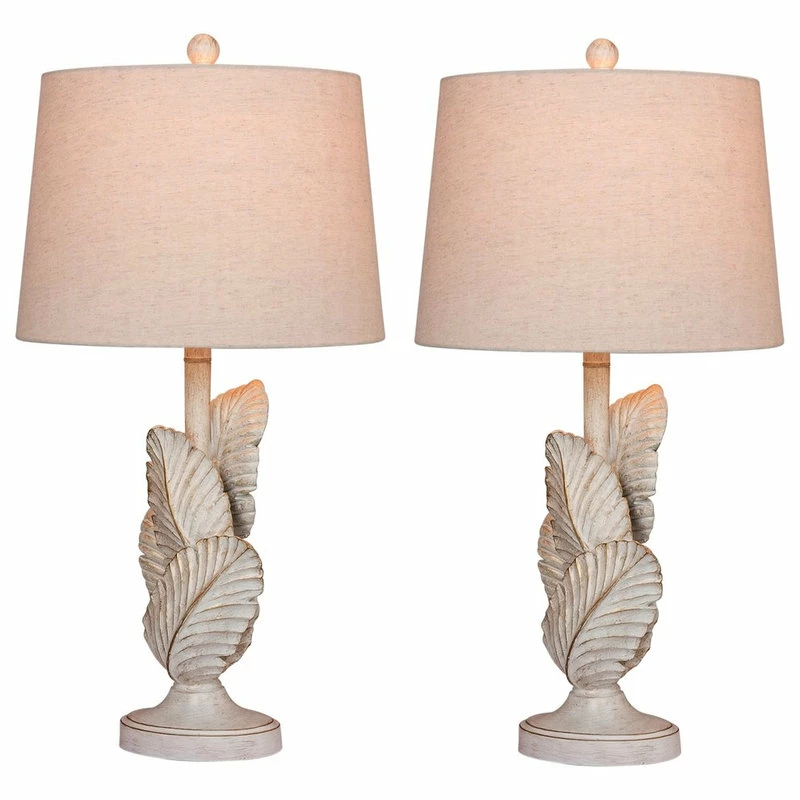 Promo โค๏ธ Fangio Lighting 27.5" Island Palm Resin Table Lamps, Antique White, Set Of 2 ๐
