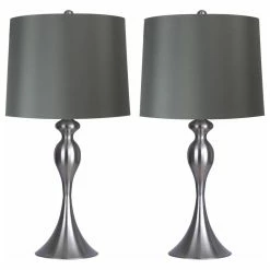 Discount 😀 LumiSource 26.5" Brushed Nickel Table Lamps Gray Shade, Set Of 2 ✨