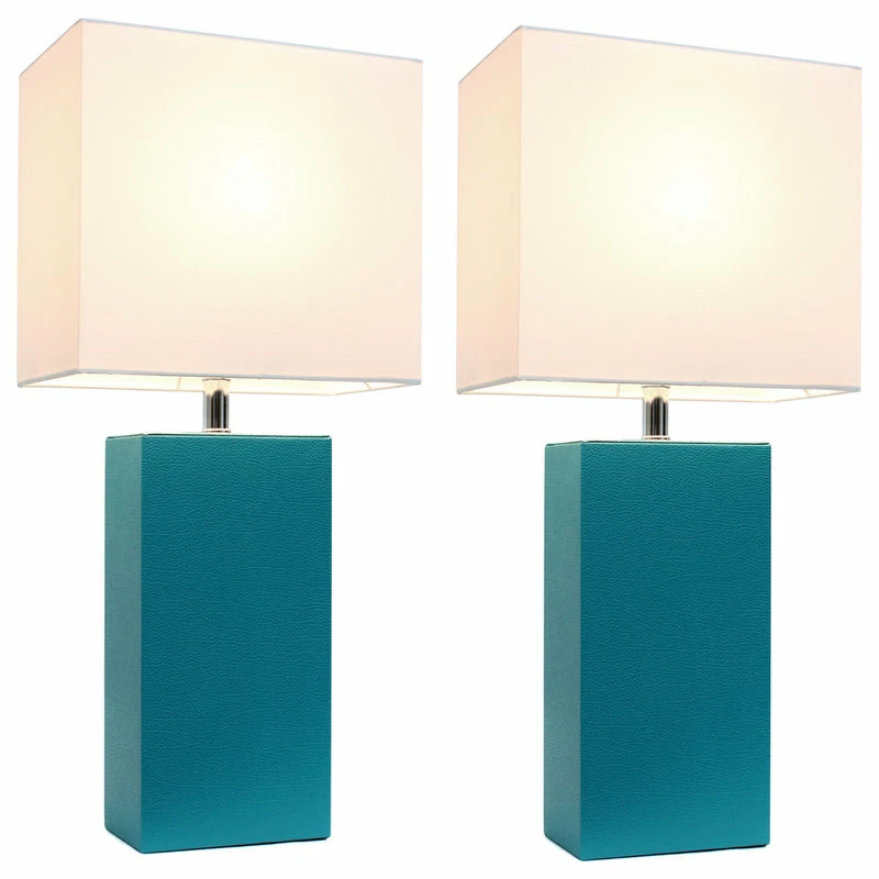 Best Pirce ⭐ Elegant Designs 2-Pack Modern Leather Table Lamps With White Fabric Shades, Teal ✨ - Image 2