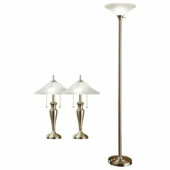 Budget โจ Artiva Brushed Steel Finish And Quality ๐จ Hammered Glass Shade 3 Piece Lamp Set ๐