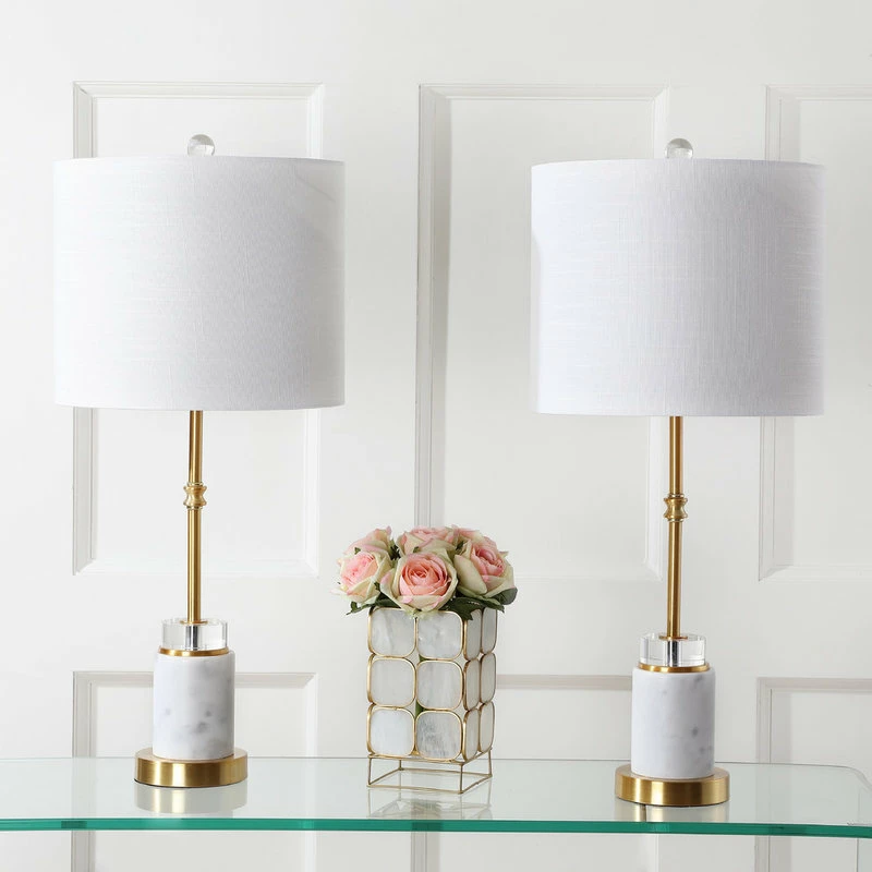 Outlet 🔥 JONATHAN Y Harper 27" Marble And Crystal Table Lamp, Brass, Set Of 2 🎉 - Image 4