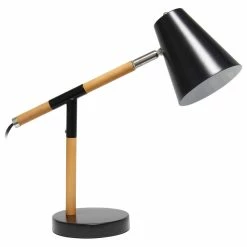 Deals ⭐ All The Rages Inc. Simple Designs Black Matte And Wooden Pivot Desk Lamp LD1059-BLK ✨