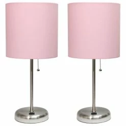 Best deal 🛒 All The Rages Inc. Stick Lamp With USB Charging Port, Light Pink Fabric Shade - 2 Pack Set 😀