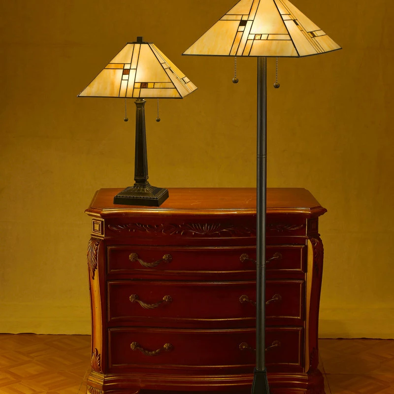 Best Sale ๐ Serena D'italia Tiffany 2-Light White Mission Floor And Table Lamp Set ๐ฏ - Image 2