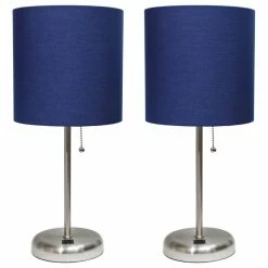 Best deal 🔥 All The Rages Inc. Decorative Stick Lamp With USB Charging Port, Navy Fabric Shade - 2 Pack Set 💯