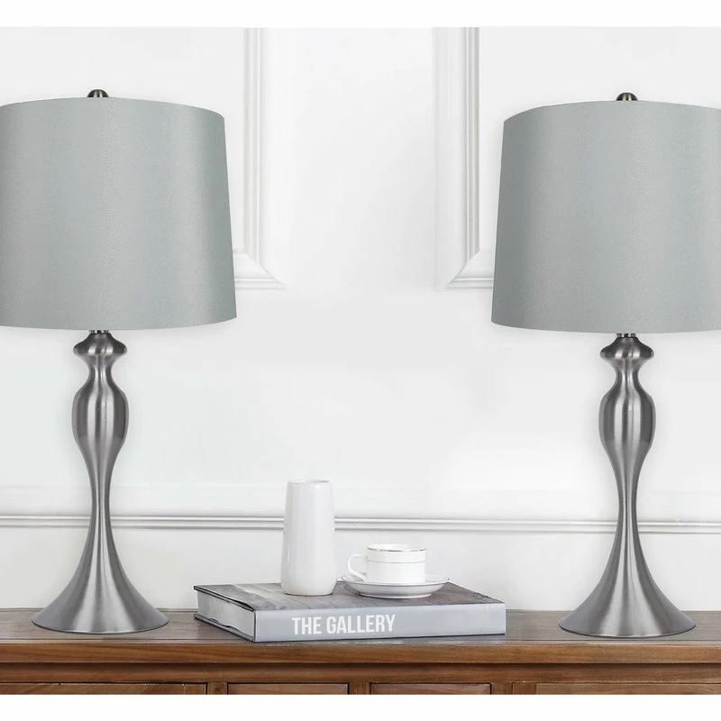 Best Sale 🤩 LumiSource 26.5" Brushed Nickel Table Lamps Light Gray Shade, Set Of 2 😀 - Image 4