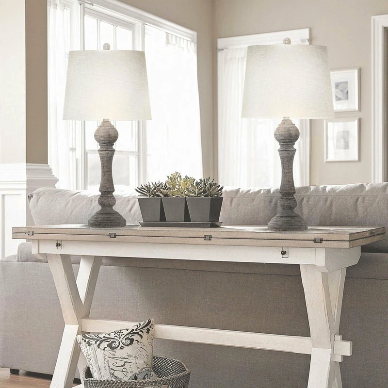 Cheap π LumiSource 32" Reclaimed Gray Table Lamps Linen Shades, Set Of 2 β - Image 4