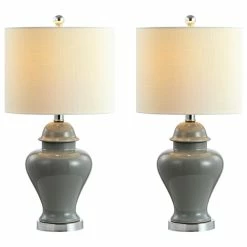 Flash Sale 👍 Qin 22" Ceramic/Iron Classic Cottage LED Table Lamp, Gray By JONATHAN Y 😍