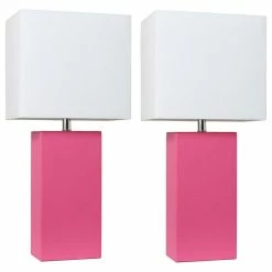 New 🎉 Alltherages Elegant Designs Leather Table Lamps With White Fabric Shades, Hot Pink, Set Of 2 👏